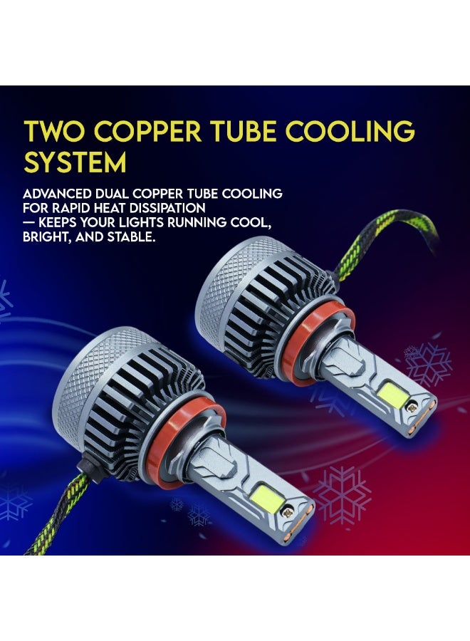 طقم لمبات ليد أمامية A150 عالية القوة 360 درجة (قطعتين) – H11 | 300 واط | شعاع أحادي | 6000 كلفن مع درايفر | ضمان دولي لمدة 6 أشهر - Image 3